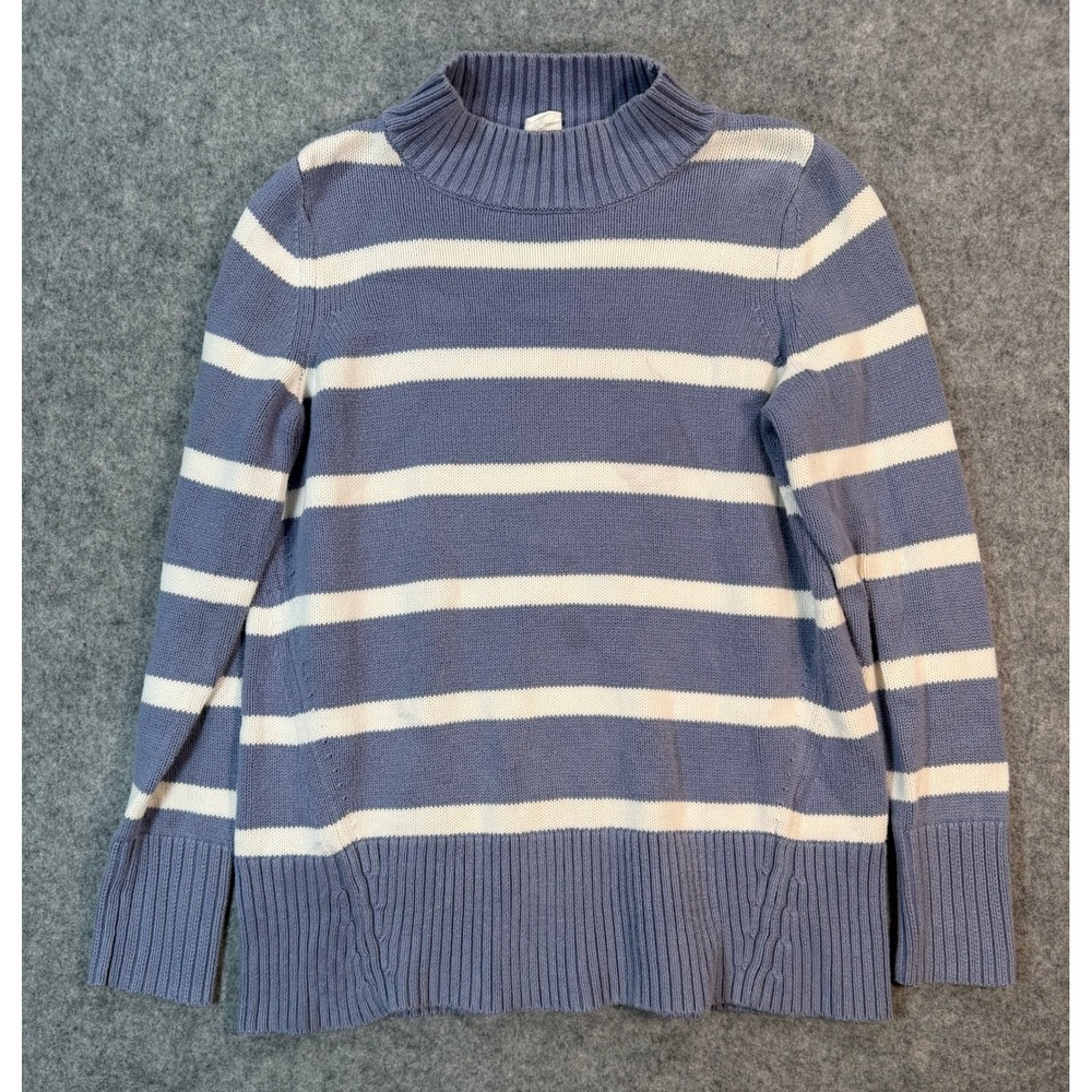 Gap Womens Blue White Striped Mock Neck Ribbed Knit Cotton Sweater‎ Size S